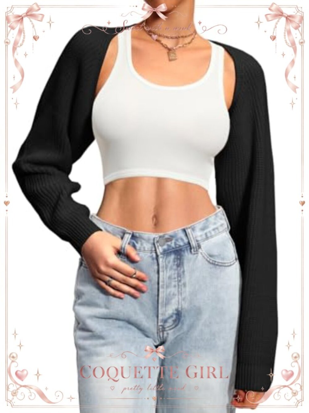 Cropped Bolero Shrug Cardigan Sweater Long Sleeve Open Front Knit